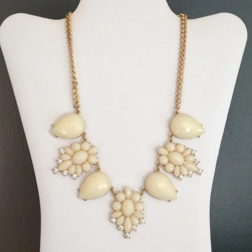 Cream bead and cz statement necklace